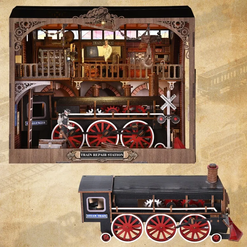 3D Holz Puzzle Book Nook - Train Repair Station - Image 7