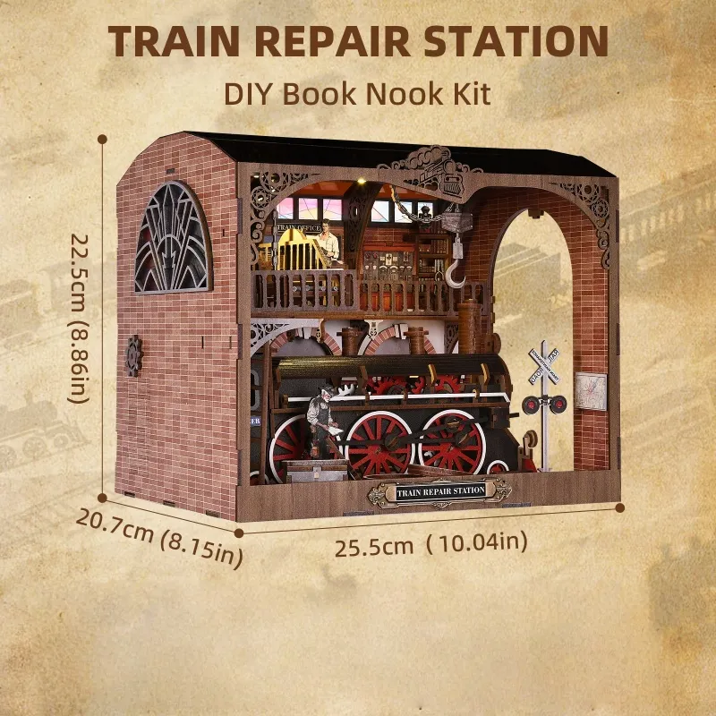 3D Holz Puzzle Book Nook - Train Repair Station - Image 8